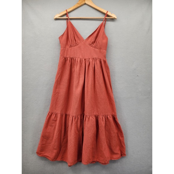 Jessica Simpson Dresses & Skirts - Jessica Simpson Terracotta Linen Blend Tiered Midi Dress Cutout Back Bow Medium